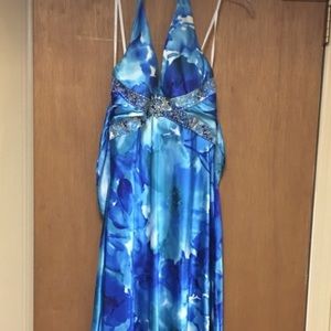 Blue low back prom dress